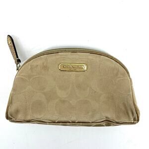 Coach‎ Estee Lauder Gold Jacquard Semi Circle Zip Make up Bag